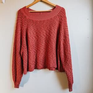 Easel Burnt Orange Chunky Knit Oversized Slouchy Neck Sweater Boho